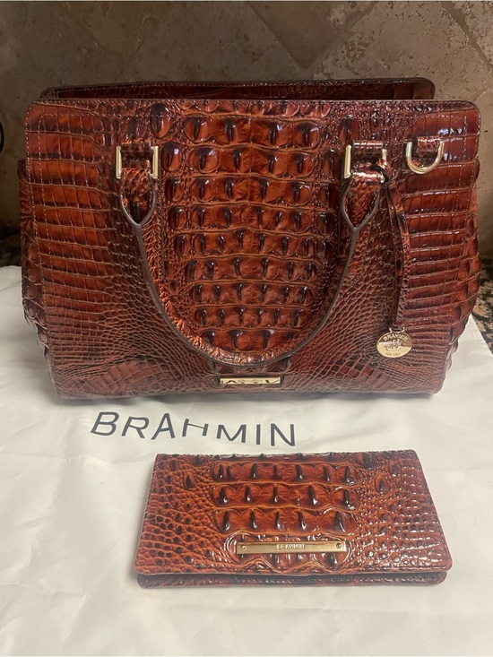 Brahmin Handbags - Brahmin Chestnut Croc-Embossed Leather Satchel with Wallet-Pristine